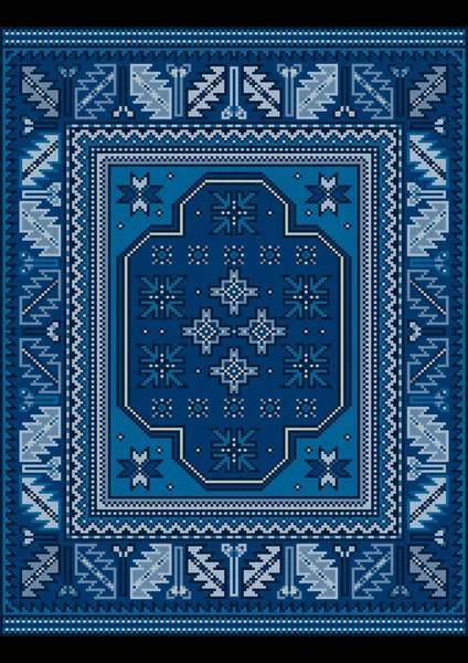 Klassischer Luxus Vintage Teppich Mit Ethnischen Ornamenten Blau Und Blautönen — Stockvektor