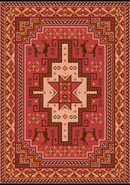 Розкішний Старовинний Східний Килим Червоним Рожевим Коричневим Бежевим Помаранчевим Відтінками — стоковий вектор