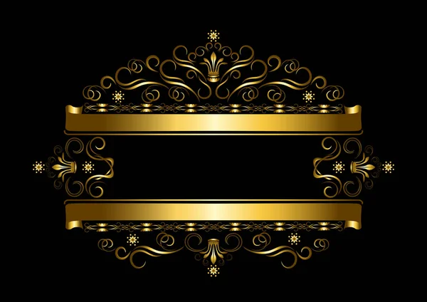 Винтажный Золотой Каркас Коронами Каллиграфическими Деталями Двойной Лентой Черной Спинке — стоковый вектор