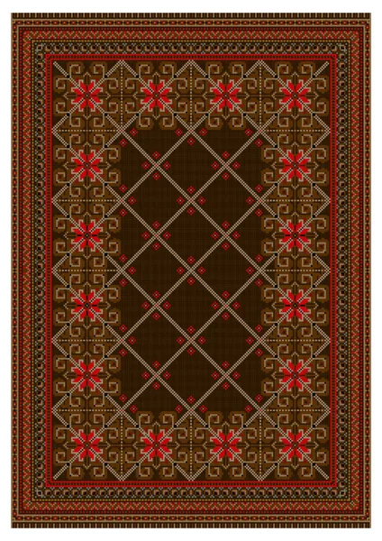 Patrón Para Alfombra Oriental Vieja Colores Marrones Rojos Con Rayas — Archivo Imágenes Vectoriales