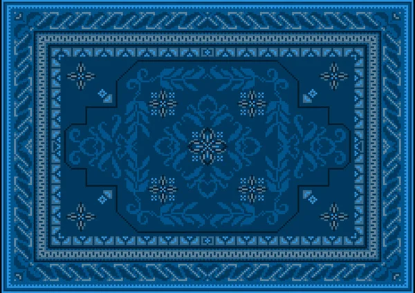 Alfombra Lujo Vintage Tonos Azules Azulados Con Adorno Azul Central — Vector de stock