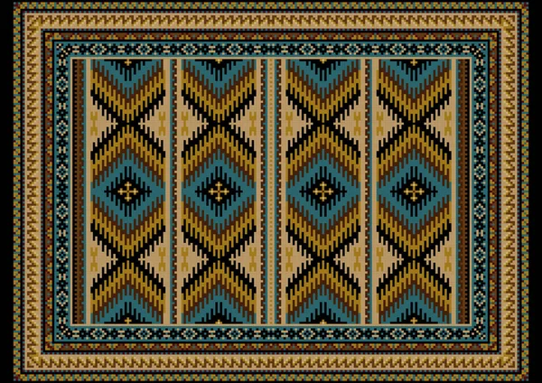 Alfombra Oriental Lujo Vintage Patrones Rayas Zigzag Tonos Amarillos Azules — Vector de stock