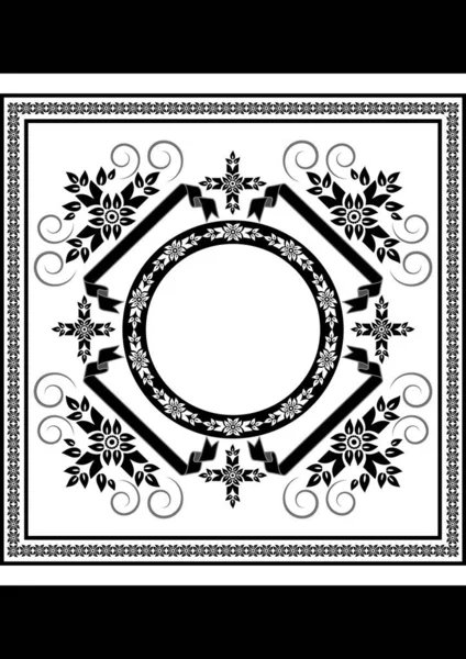 Black Frame Assembled Different Borders Ribbon Frame Wreath Patterns Stylized — Stock Vector