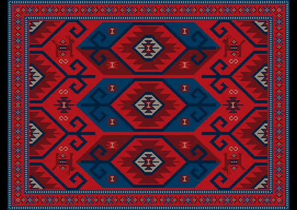 Alfombra Oriental Lujo Vintage Tonos Rojos Azules Con Patrones Granate — Archivo Imágenes Vectoriales