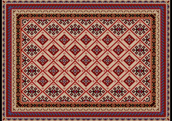 Luxury Vintage Oriental Carpet Beige Tones Burgundy Red Blue Brown — Stock Vector