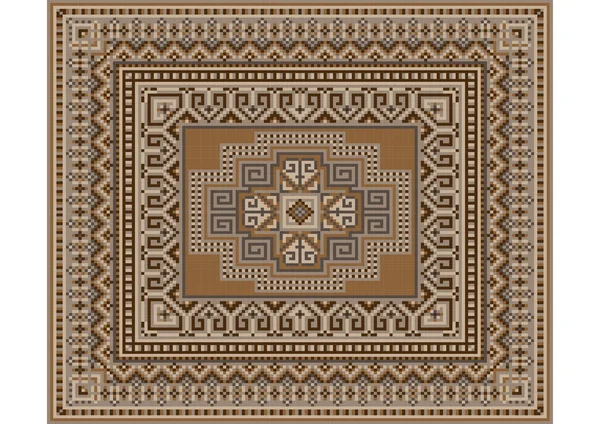 Lujosa Alfombra Suave Oriental Tonos Beige Con Patrones Marrones Grises — Vector de stock