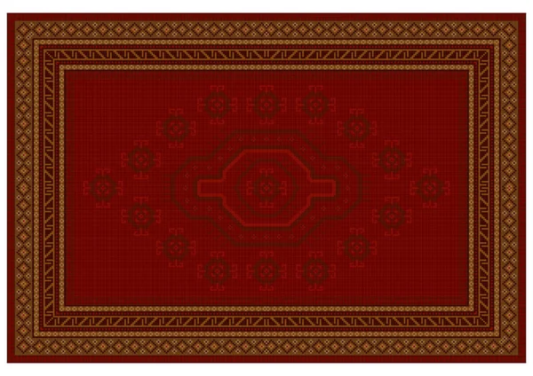 Vintage Carpet Red Tones Yellow Maroon Brown Beige Ethnic Patterns — Stock Vector