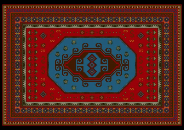 Tapis Vintage Dans Les Tons Rouges Avec Des Motifs Bleus — Image vectorielle