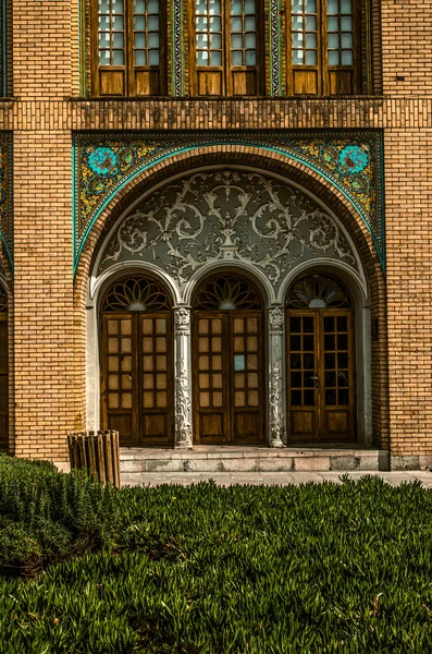 Pared Del Palacio Golestán Con Baldosas Cerámicas Pintadas Nicho Oval — Foto de Stock