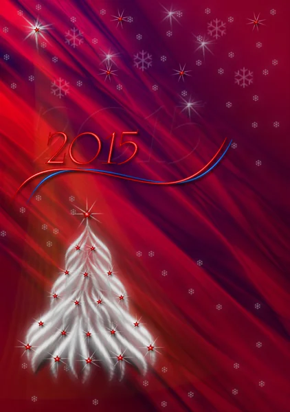 赤の背景に雪の結晶と白のクリスマス ツリー — ストック写真