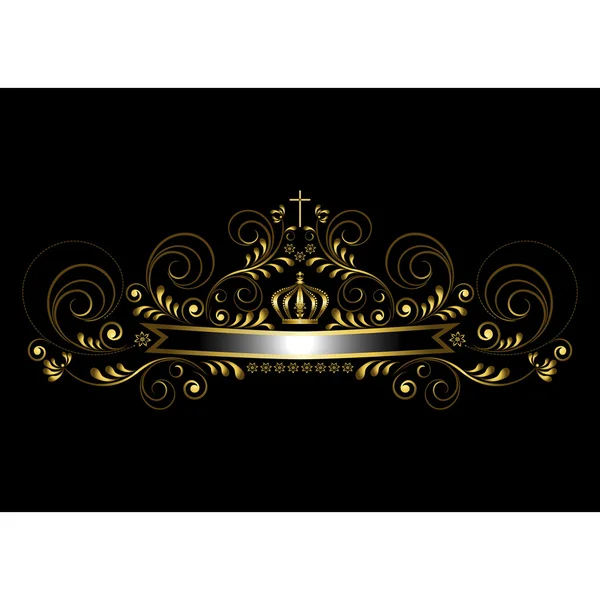 Fita de ouro com uma coroa e uma cruz em um fundo pretoBásico RGB —  Vetores de Stock