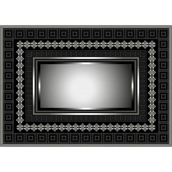 Silver frame with geometric ornament on black background — Stock Vector