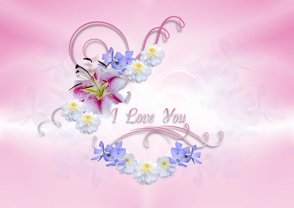 Transparent hearts covered with white lily with flowers and curls — Stock Photo, Image