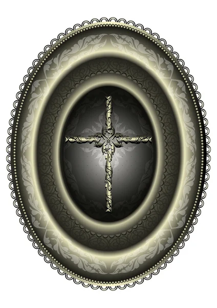 Medaglione ovale in argento con bordo decorato a croce — Vettoriale Stock
