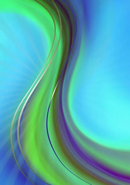 Convex flowing wavesof green shades to radiant blue background — ストック写真