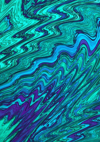 Chaotische Bewegung blauer und grüner Zickzack aus strukturierten Streifen — Stockfoto