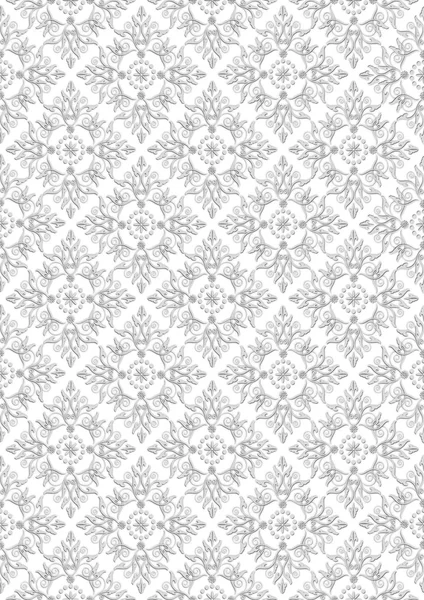 Fondo sin costuras blanco con patrón floral en relieve gris — Foto de Stock