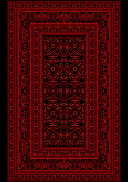 Alfombra de diseño con adorno monofónico étnico en tonos rojos y burdeos — Vector de stock