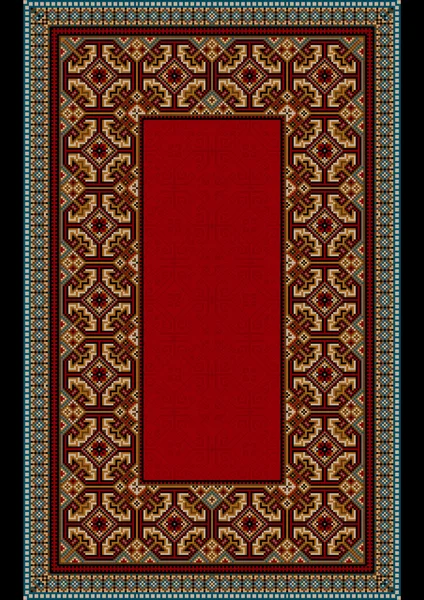 Old carpet with colored ornament on the border of and  red on mid — Stock Vector