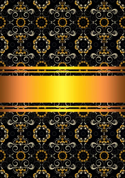 Wzorzyste czarne tło z złote wstążki — Zdjęcie stockowe