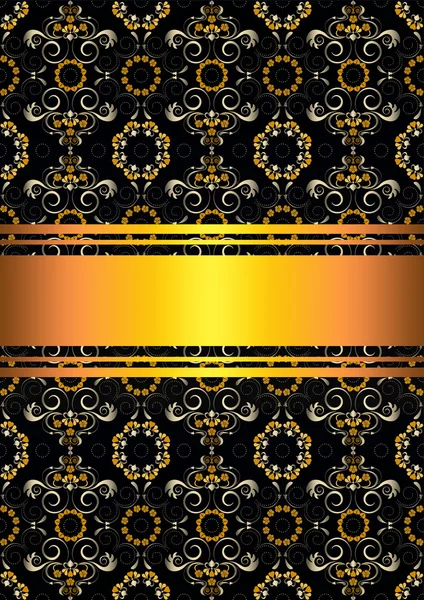 Patterned sfondo nero con nastri in oro — Foto Stock