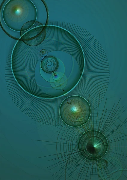 Fondo texturizado verde con conos convexos, círculos transparentes y luces — Foto de Stock