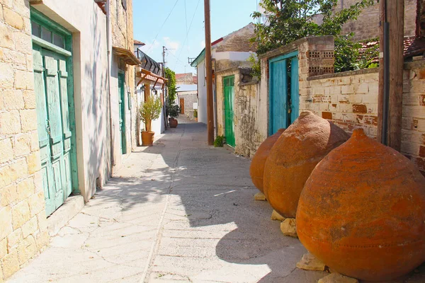 Chypre Une Rue Étroite Confortable Dans Ville Omodos Par Une — Photo