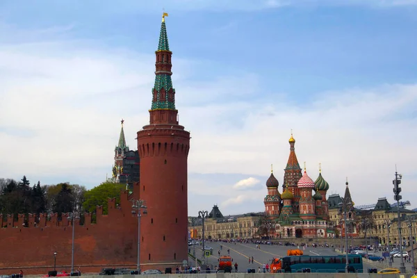 Moscow Kremlin Saint Basil Cathedral Distance Right Hand Kremlin Wall — Stock Photo, Image