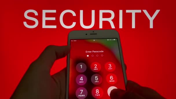 Entering passcode on mobile phone, digital code on smartphone. Security concept. Wrong and correct passcode. 4K video 3840x2160 — стоковое видео