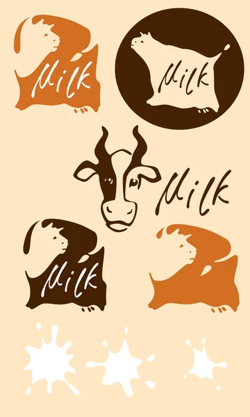 Дизайн Этикетки Милым Маленьким Мультяшным Крупным Рогатым Скотом Коровами Быками — стоковый вектор