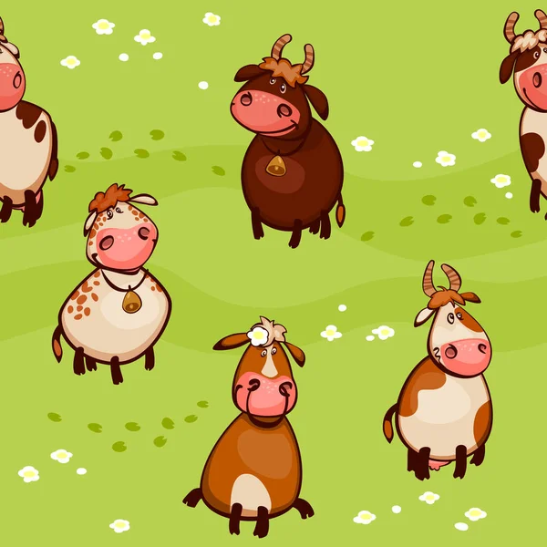Tapeta Projekt Cute Trochę Kreskówki Bydło Krów Byków Wektor Ilustracja — Wektor stockowy
