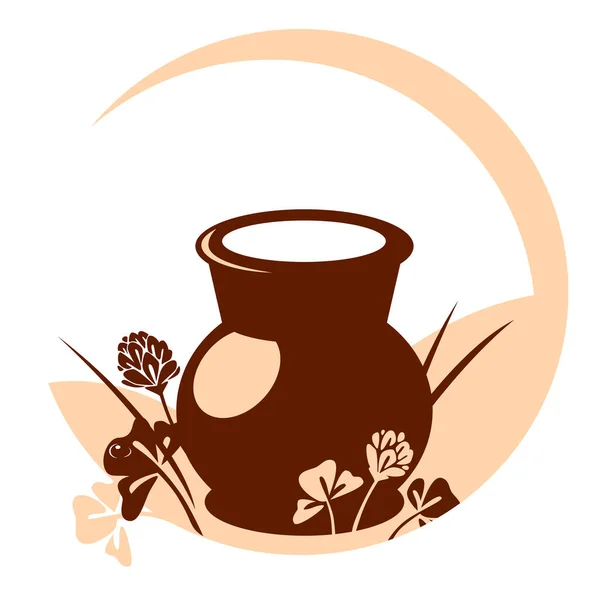 Etichetta Design Con Brocca Latte Trifoglio Emblema Dell Agricoltura Illustrazione Illustrazione Stock
