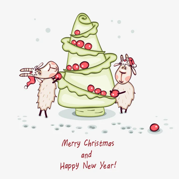 Christmas tree with goat — Stock Vector