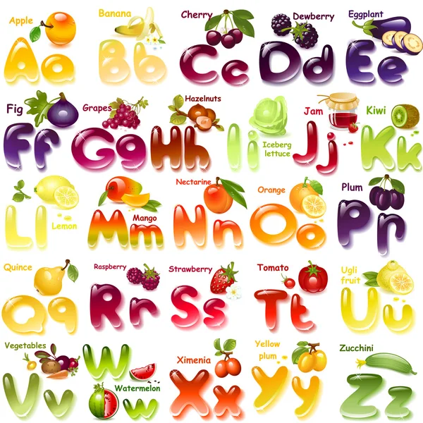 Alphabet with  fruits — Stock Vector