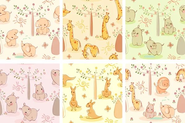 Set wallpaper wild animals. — ストックベクタ