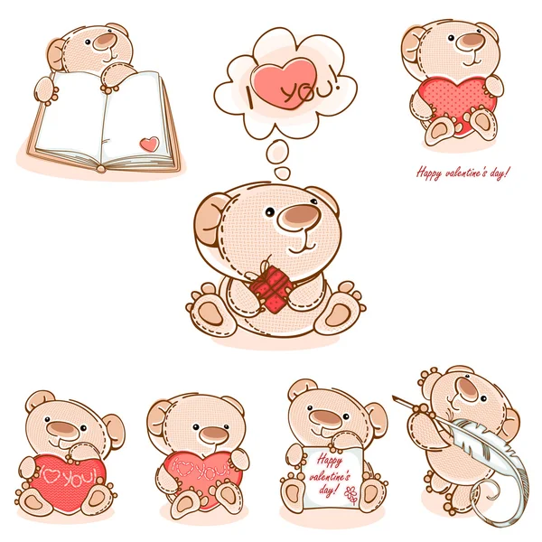 Set osito de peluche San Valentín — Vector de stock