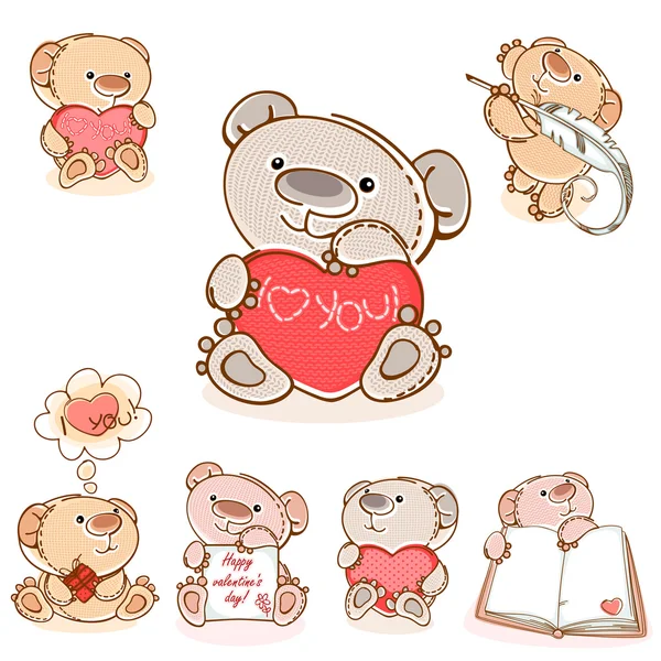 Set valentine teddy bear — Stockvector