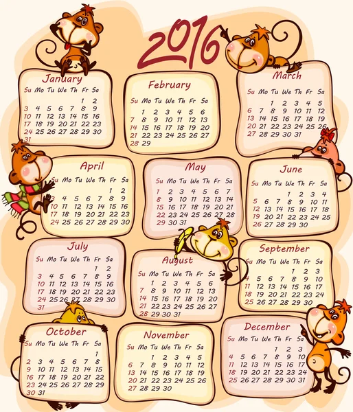 Calendario de Año Nuevo 2016 — Vector de stock