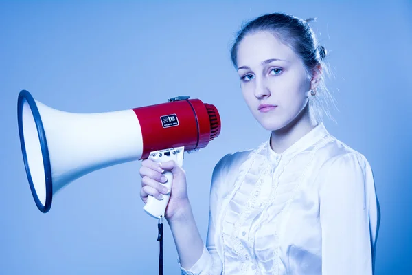 Portrait of girl with megaphone — Stock Photo, Image