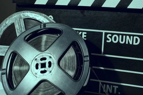 Close-up reel of film against — Stock Photo, Image