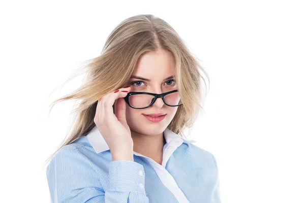 Close-up linda chica con gafas — Foto de Stock