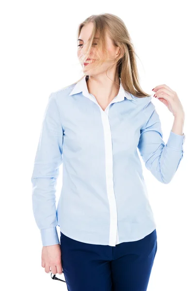 Portrait of a beautiful girl in light shirt — Stock Photo, Image