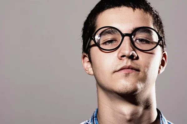 Close-up portrait Man in glasses with a thoughtful expression on — Stock Photo, Image