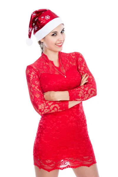 Santa girl crossed arms portrait — Stock Photo, Image