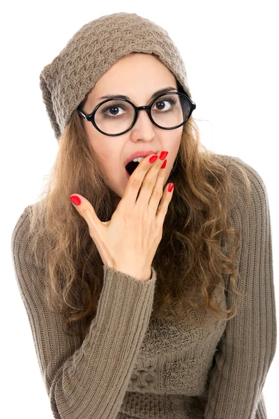 Belleza mujer sorprendida aislada sobre fondo blanco — Foto de Stock