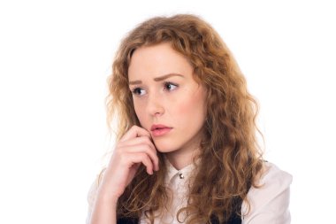 Düşünceli üzgün kız tarafına. 