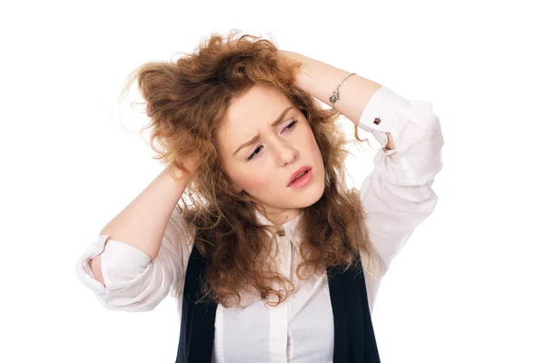 Depressief triest meisje op zoek naar de kant. — Stockfoto