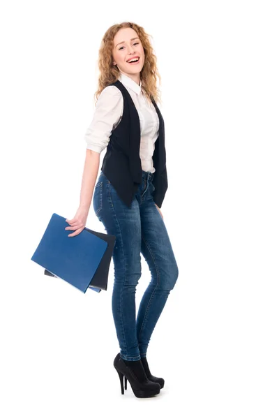 Retrato de feliz jovem mulher de negócios . — Fotografia de Stock