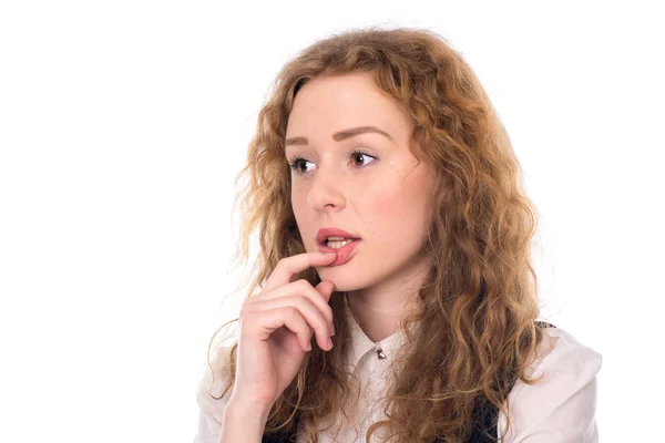 Portret van twijfelachtig mooie jonge meid — Stockfoto