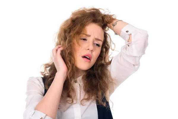 Depressief triest meisje op zoek naar de kant. — Stockfoto